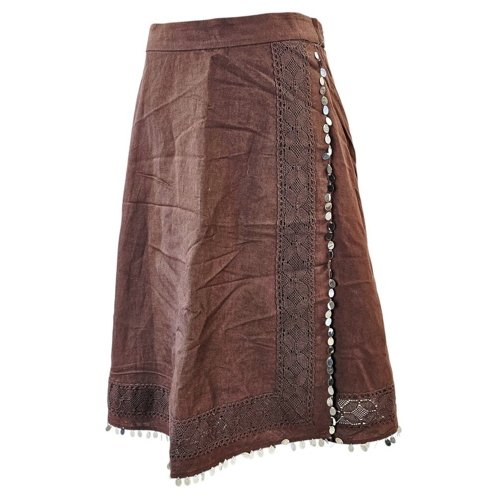 Y2k Linen Blend Skirt Fairycore Sequin Festival Core Boho - Size 10